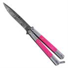 Damascus 8.75" Butterfly Knife Balisong Pink Bayo