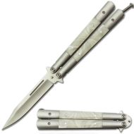 Dojo 9" Pearl White Heavy Balisong Butterfly Knife Satin Drop Point