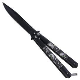 Balisong Zombie Gray Skulls Butterfly Knife Black Bayo