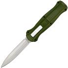 Balls Deep Automatic Green Textured Handle Center Switch Double Edge Out the Front OTF Knife w/ Black Belt Clip & Sheath