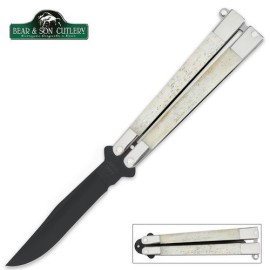 Bear And Son White Bone Black Blade Butterfly Knife