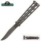 Bear & Son Silver Vein Damascus Butterfly Knife