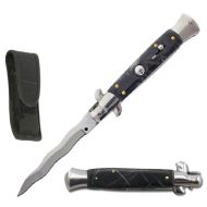 9" Black Pearl Milano Stiletto Automatic Knife Satin Kris
