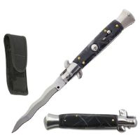 9" Black Pearl Milano Stiletto Automatic Knife Satin Kris