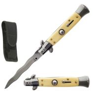9" Imitation Ivory Milano Stiletto Automatic Knife Satin Kris