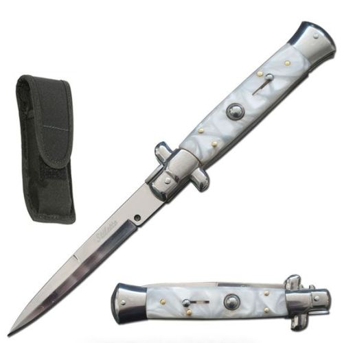 Poor Mans Pearl White Milano Stiletto Automatic Knife (8.75" Overall)