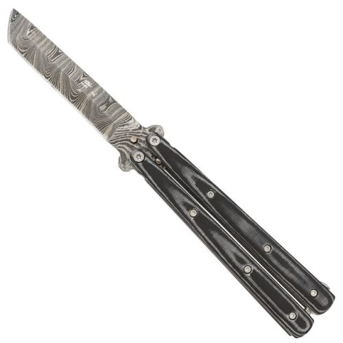 Best Value Heavy Duty Black Micarta Butterfly Knife Tanto Point Damascus Plain