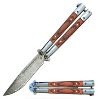 Best Value Rosewood Butterfly Knife Clip Point Damascus Plain