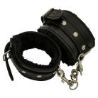Black Leather Fuzzy Handcuffs