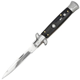 Black Milano Automatic Push Button Bolster Lock Stiletto Knife