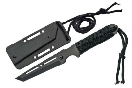 8" Black Neck Knife Cord Wrapped Tanto