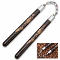 Black Wooden Golden Dragon Nunchaku