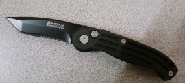 Boker Magnum Mini Black Tanto Serrated Automatic Knife Black