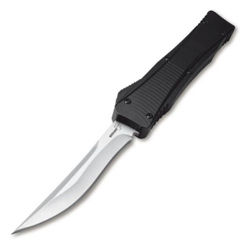 Boker Plus Lhotak Eagle D/A OTF Automatic Knife Stonewash Recurve Black Aluminum 06EX221