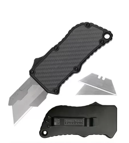 Box Cutter D/A OTF Automatic Knife Carbon Fiber 3.5" Blade