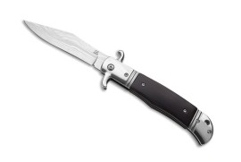 CZ Bolster Release Ebony Wood Damascus Automatic Knife Drop Point