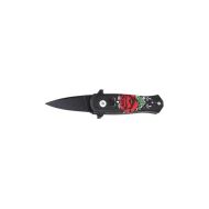 5.25" Open Red Rose CNC Aluminum Handle Mini Auto Switch Blade Knife