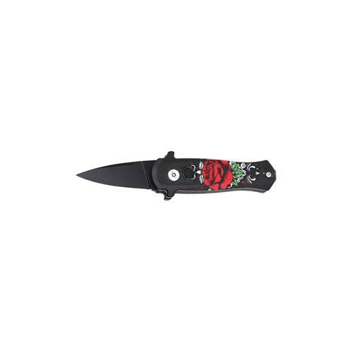 5.25" Open Red Rose CNC Aluminum Handle Mini Auto Switch Blade Knife