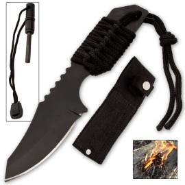 Camping Firestarter Black Tanto Paracord Knife