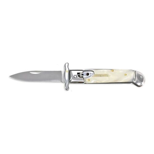 Touch of Destiny Pearl White Swinguard Automatic Lever Lock Stiletto Knife