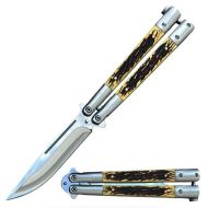 Back in Time Stag Clip Point Stainless Steel Butterfly Flipper Knife