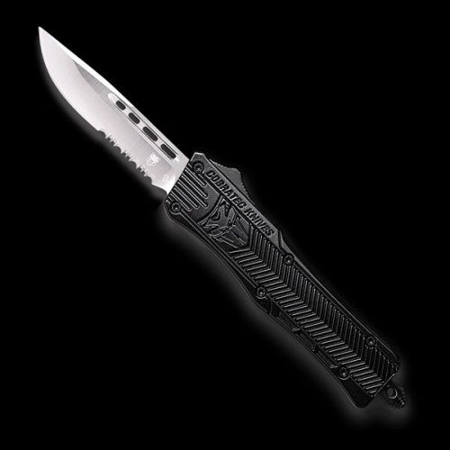 CobraTec CTK-1 D/A OTF Auto, 2.75" D2 Drop Serrated Blade, Aluminum Handle Black