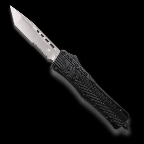 CobraTec CTK-1 D/A OTF Auto, 3.00" D2 Tanto Serrated Blade, Aluminum Handle Black