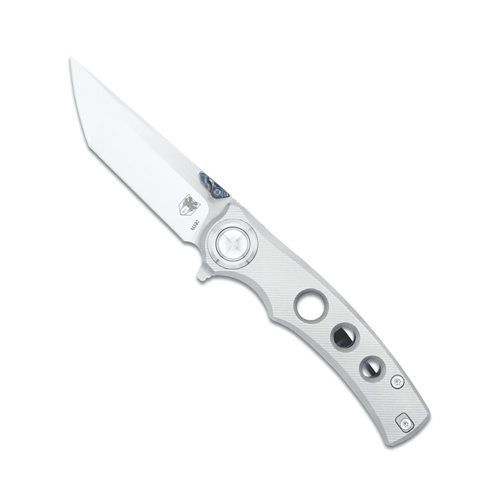 CobraTec Maverick Button Lock, 3.06" M390 Tanto Blade, Titanium Handle Silver