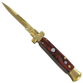 Cross 9" Marbled Bronze Stiletto Automatic Knife Brass Bayo