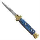 Cross Stiletto Blue Pearl Automatic Knife Brass Bayo