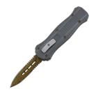 Damascus 5.5" Small Gray D/A OTF Automatic Knife Gold Dagger Serrated