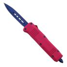 Damascus 6.75" Mini Ranger D/A OTF Pink Automatic Knife Blue Dagger