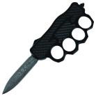 Damascus 9" Carbon Fiber OTF Trench Knuckles Automatic Knife Dagger