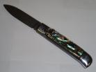 AKC Switchblade Lever Lock Automatic Knife Abalone Damascus