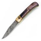 Damascus Automatic Lever Lock Knife Brown Bone