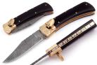 Damascus Black Bone Leverlock Automatic Knife Brass