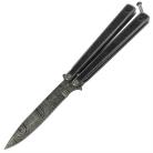 Damascus Black Flat Solid Heavy Butterfly Knife Drop Point