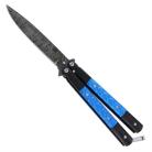 Damascus 8.75" Blue Diamond Plate Butterfly Knife Balisong Bayo