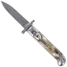 Damascus Brazilian Horn Swinguard Automatic Lever Lock Knife