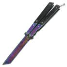 Damascus Titanium Butterfly Knife Black Wood Tanto