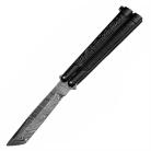 Damascus Dragon Butterfly Knife Black Tanto