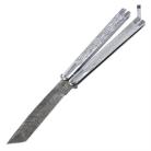 Damascus Dragon Butterfly Knife Balisong Silver Tanto