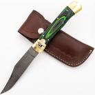 Damascus Green Wood Lever Lock Automatic Knife File Work
