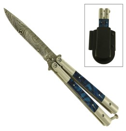 Damascus Ocean Blue Butterfly Knife Drop Point