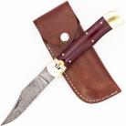 Damascus Red Wood Lever Lock Automatic Knife File Work