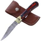 Damascus Red Wood Leverlock Automatic Knife File Work