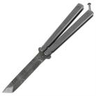 Damascus Silver Flat Solid Heavy Butterfly Knife Tanto