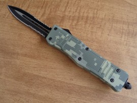 Delta Force Digital Camo Automatic Knife Two Tone Double Serrated