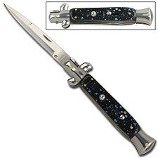 Ultra Value Blue Splash Milano Stiletto Automatic Knife (9.5" Overall)
