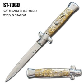 Dragon Gold 9.5 Inch Stiletto Automatic Knife Satin Bayo